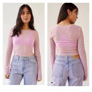 Urban Outfitters Mimi Semi Sheer Textured Long Sleeve Top Medium
